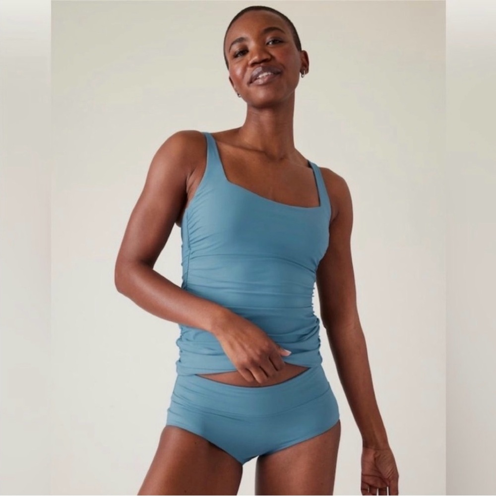 Athleta Square Neck Bra Cup Tankini Cup 34 B/C Skylark Blue Swim Top